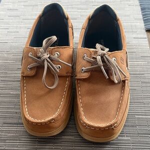 Sperry Tan Suede and Navy Canvas Boat Shoes